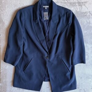 Jessica London Navy Blue 3/4 Sleeve Single Button Blazer Jacket 24W 24-0038-0